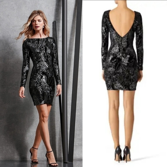 Dress The Population Lola Sequin Velvet Dress in Black Size Small - Picture 1 of 12